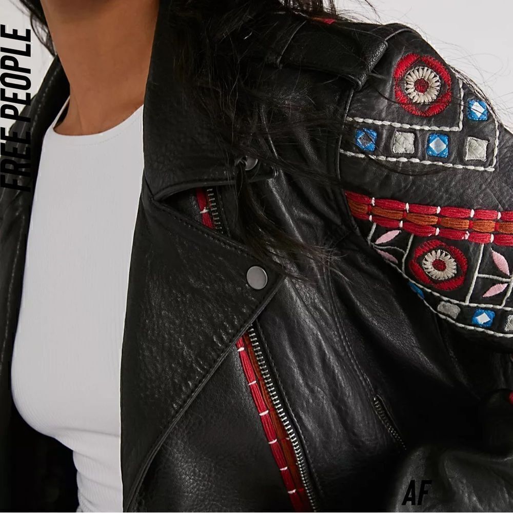 FREE PEOPLE MARI MOTO LEATHER JACKET NEW MEDIUM - Picture 3 of 16